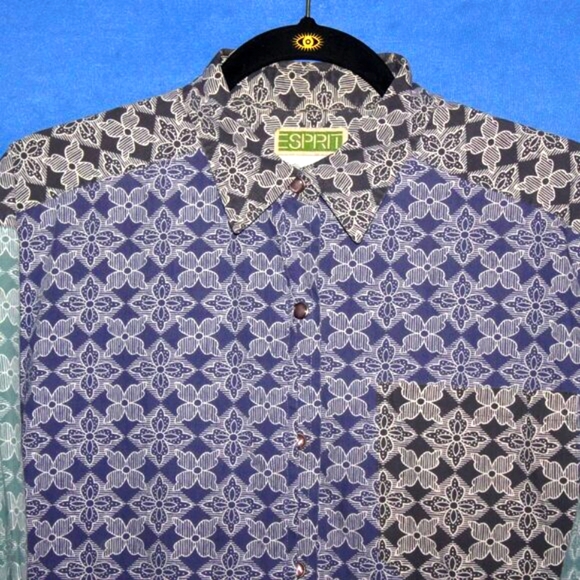 Esprit Vintage Geometric Print Button Down Shirt M - Picture 2 of 7